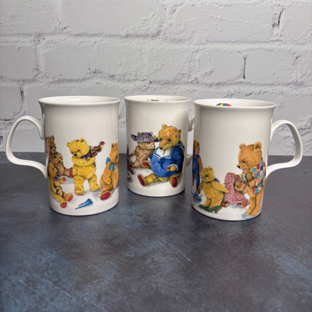 Vtg 90's Roy Kirkham Fine Bone China Teddy Bear Mugs by Karen Buckley Set of 3